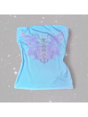 Baby Blue Angel Wings Rhinestone Tube Top | Size S